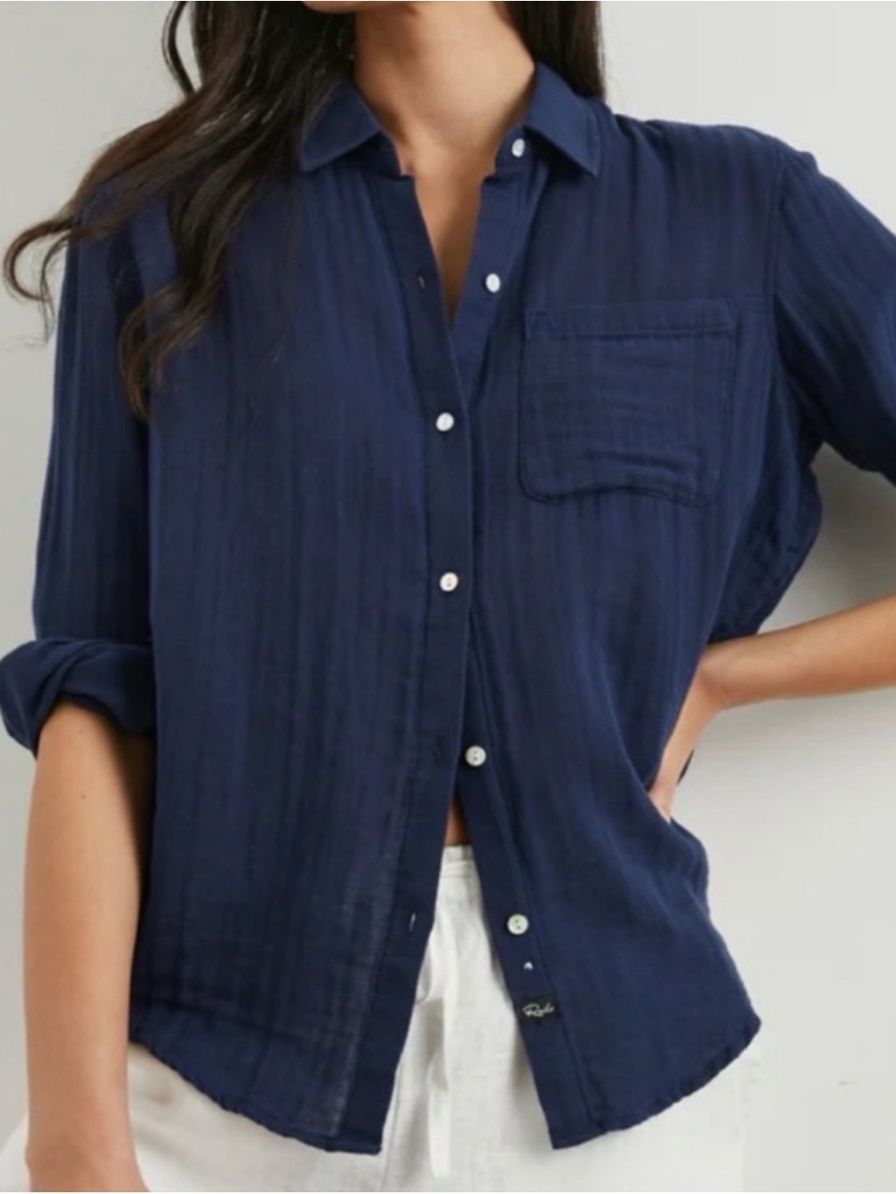 Rails Navy Button-Front Organic Cotton Women’s Shirt